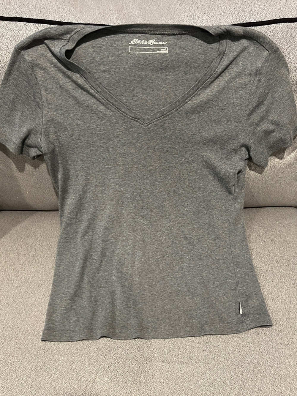 Eddie Bauer Heather Gray V-Neck Short Sleeve Cotton Tee Women’s Large